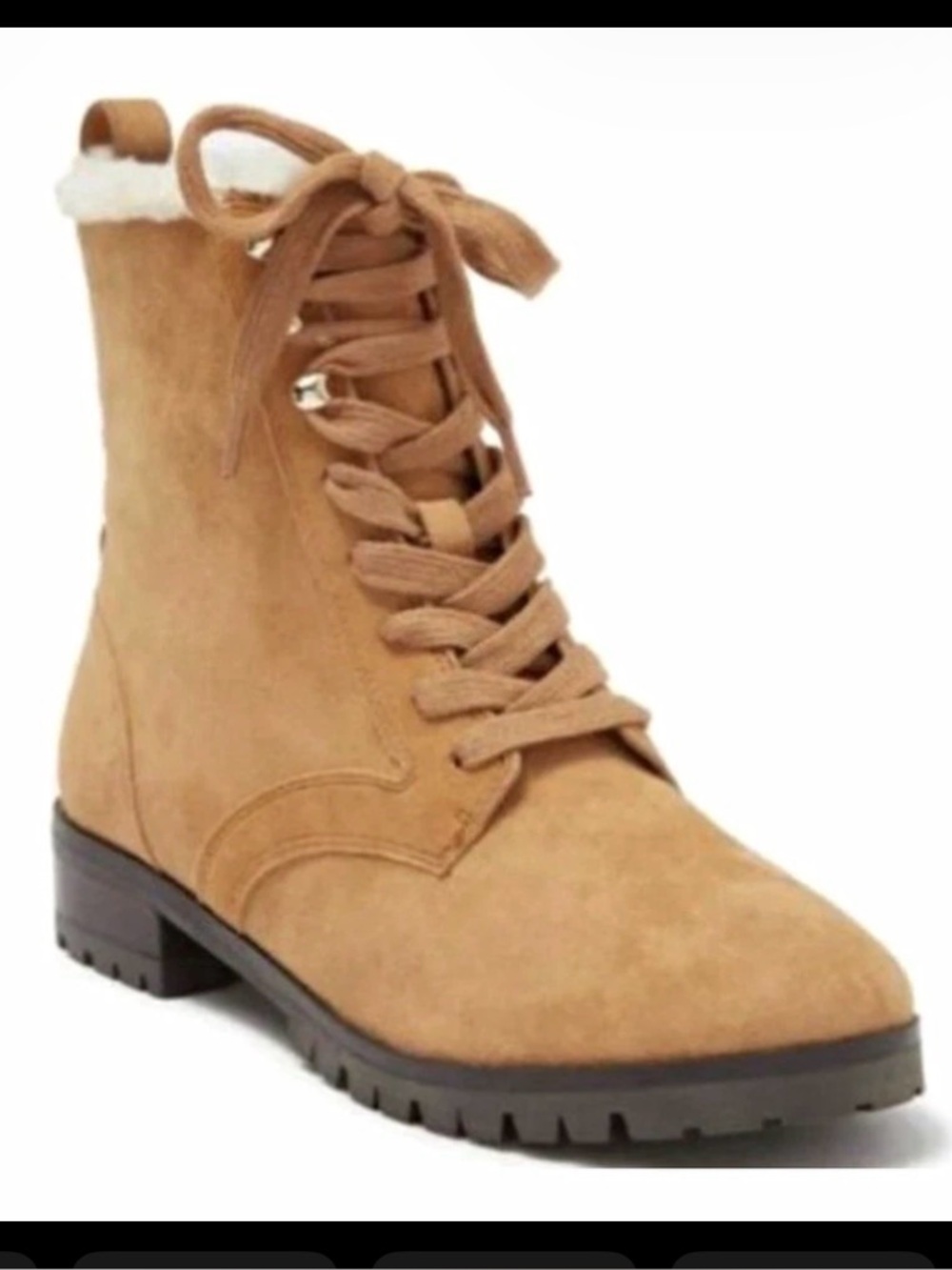 Kate Spade Combat Raegan Camel Tan Suede Shearling Lined Boots size6, 7, and 7.5